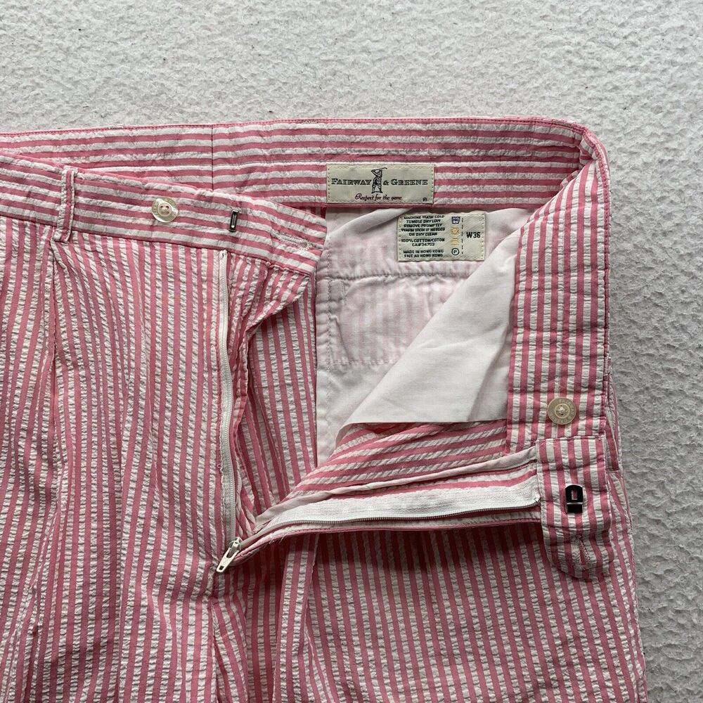 VTG Fairway & Green Seersucker Shorts Mens 36 (Tag 35) 8" Pink White Golf Preppy - Picture 2 of 8